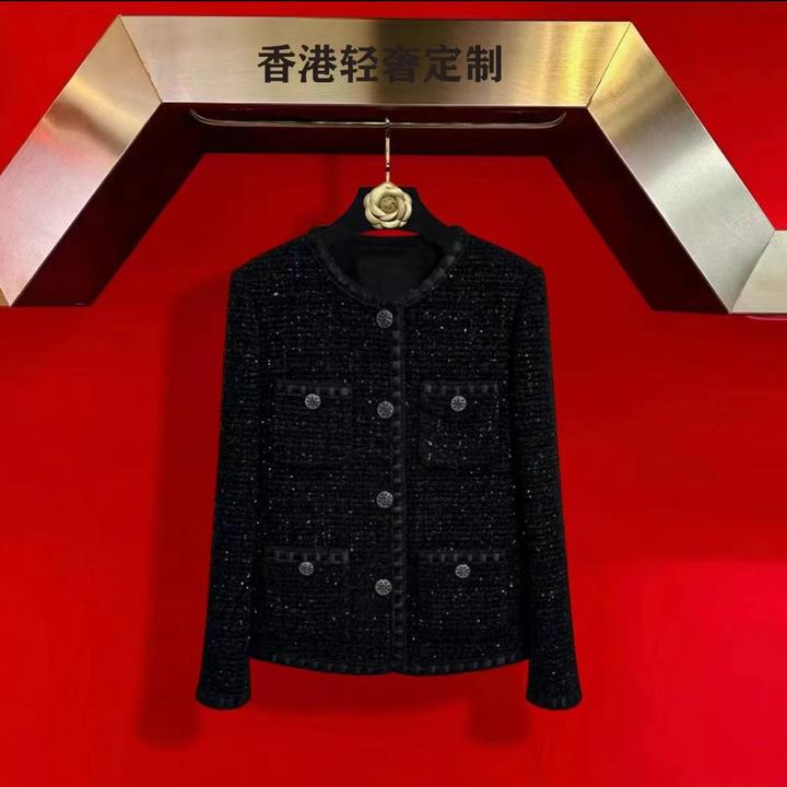 罗马经典白鸭绒羊毛小香风气质外套夜莺满天星黑色小香风高定系列