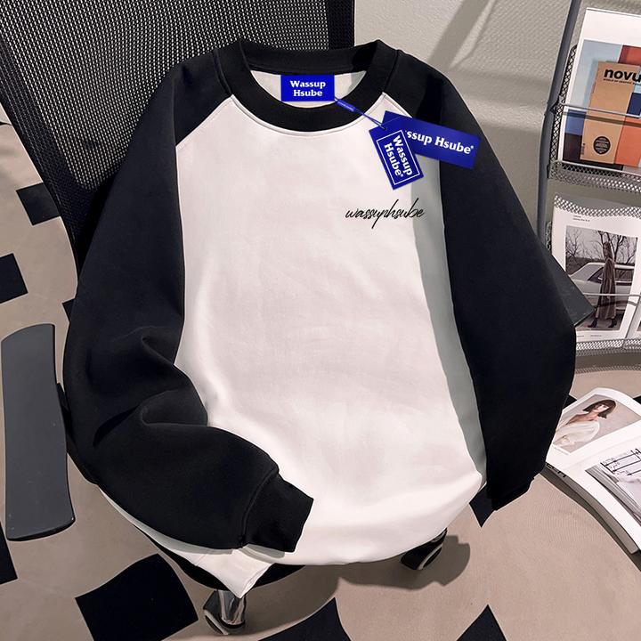 WASSUP HSUBE美式潮牌撞色拼接圆领卫衣男士2025新款慵懒宽松上衣