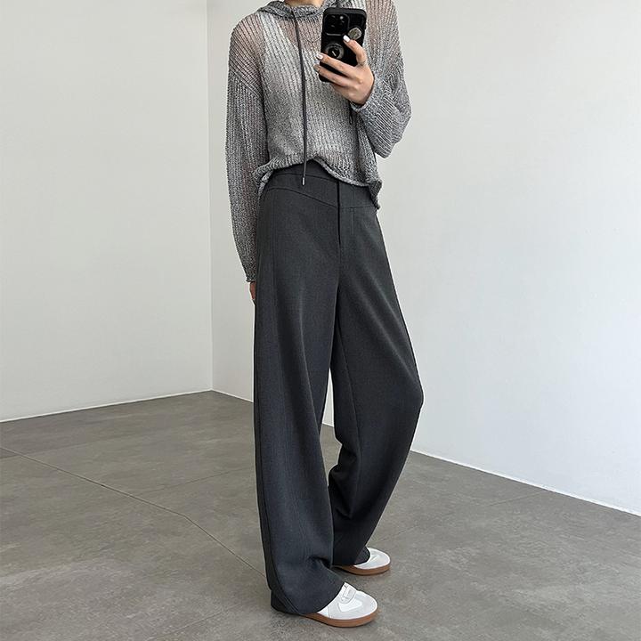 天丝羊毛阔腿裤女2025新款高腰垂坠感宽松休闲窄版灰色直筒西装裤