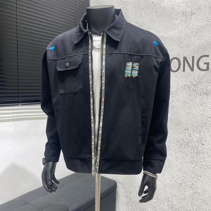 美式复古重工刺绣星光熠熠夹克男秋季新款潮牌情侣款宽松工装外套