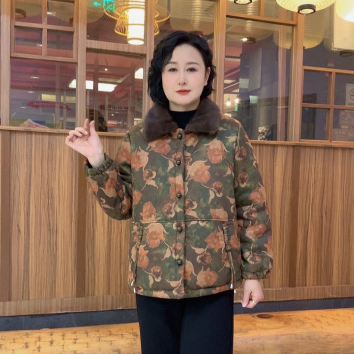 秋冬新款时尚显瘦减龄中式碎花保暖中老年妈妈装