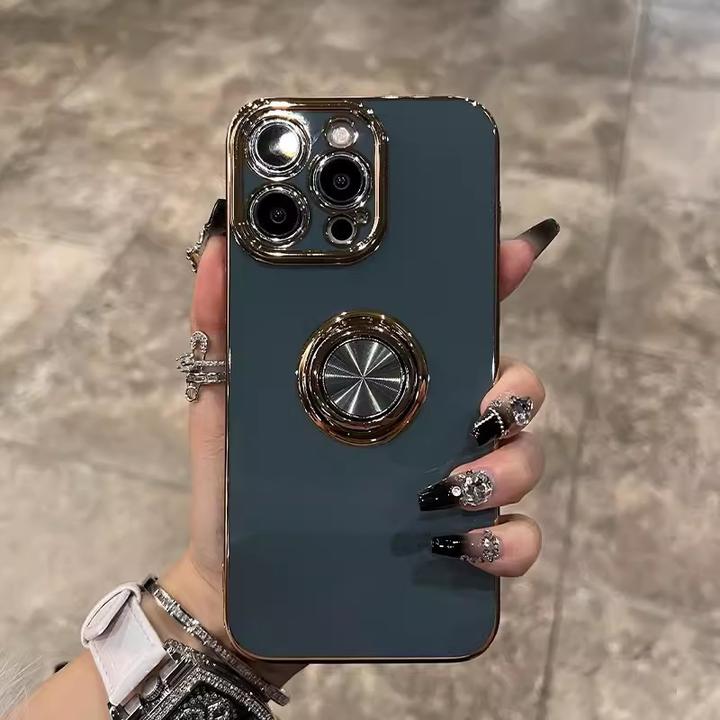 适用iPhone16手机壳6D电镀车载磁吸指环扣支架多色全包软套防