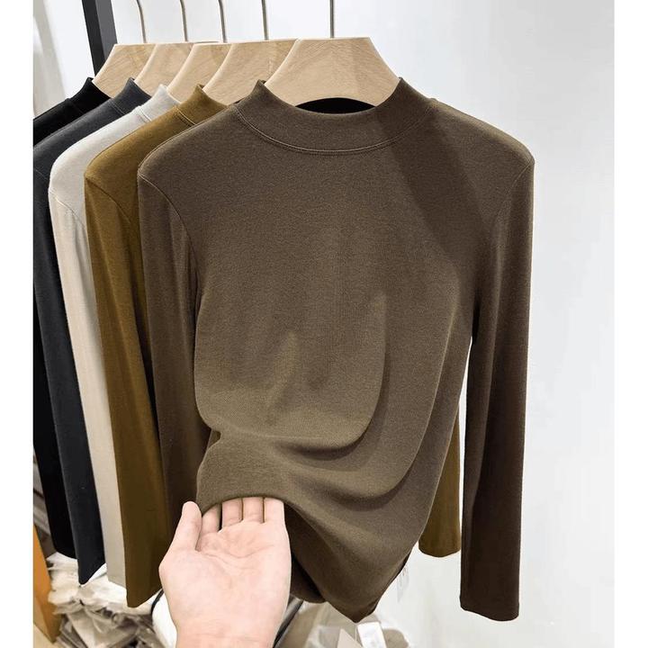 拉夏贝尔莫代尔春秋冬大码立领长袖打底衫女修身内搭T恤纯色百搭