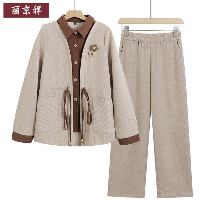 中年妈妈秋装运动服套装2025新款中老年女装阔太太春秋上衣服