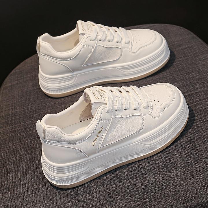 【花本纯】2025秋季新款真皮休闲小白鞋舒适平底增高时尚品牌女鞋