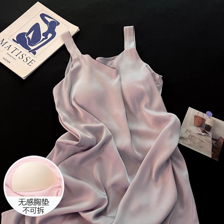 冰雪丝带胸垫吊带睡裙睡衣女夏季性感可外穿2025新款紫色裙家居服