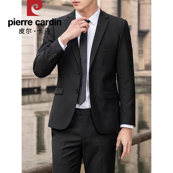 皮尔卡丹西服套装男士西装外套职业正装上班面试黑色伴郎工作服商