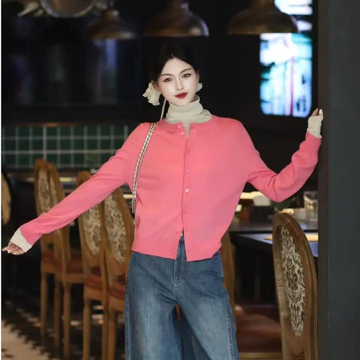 GIRDEAR/哥弟148061新款爆款流光风百搭气质简约纯色长袖针织衫女