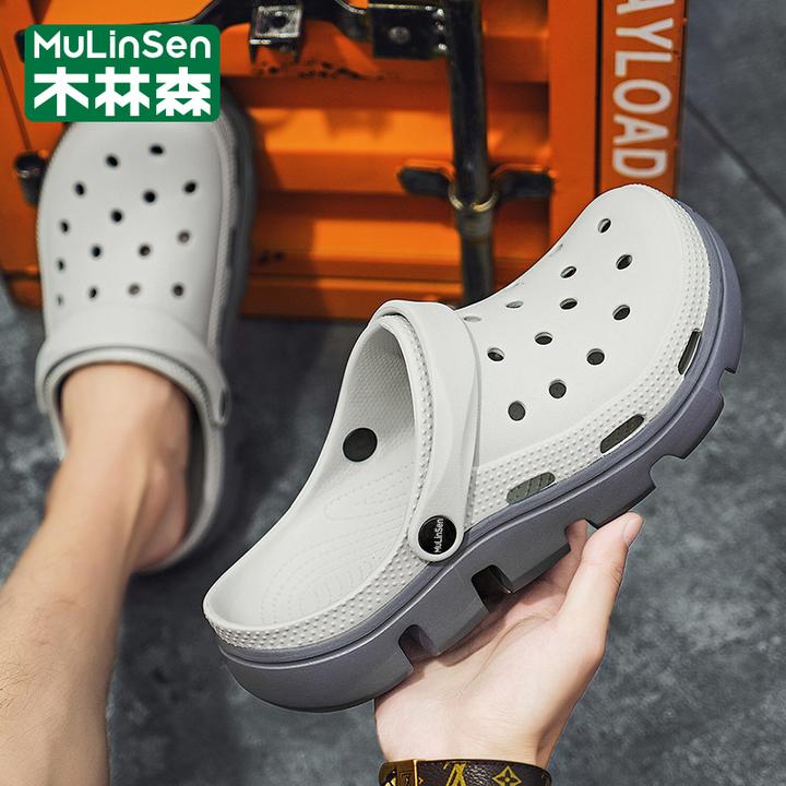 木林森男士夏季青少年外穿防滑运动洞洞鞋开车两用软底包头凉拖鞋