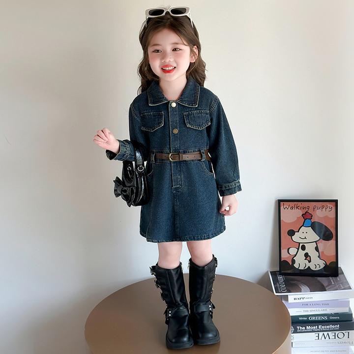 女童连衣裙春秋款2025新款女宝宝秋季洋气时髦儿童牛仔裙子秋装