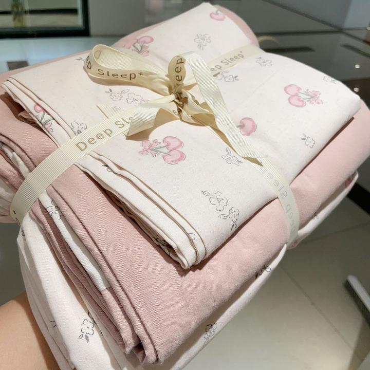 全棉A类母婴级双层纱四件套小清新卡通四件套全棉纱布四件套