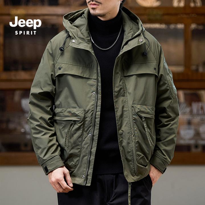 吉普秋季三防冲锋衣男士2025新款户外潮流连帽防风防水夹克外套