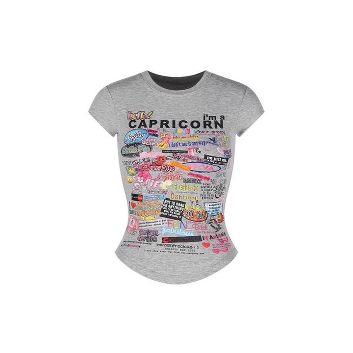 卡通印花短袖正肩恤女夏季修身小个子收腰紧身美式辣妹短款上衣