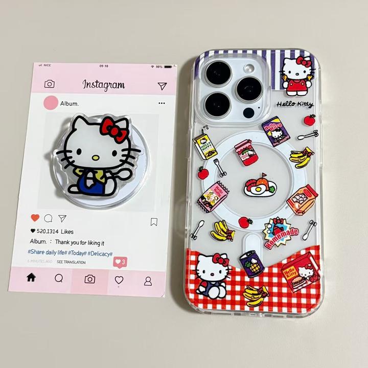 【亚克力磁吸】可爱零食kitty支架透明手机壳适用苹果17/16/15防摔