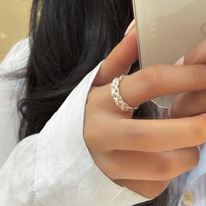 925银戒指 8438麦穗麻花纹戒指简约时尚个性指环高级ins食指戒