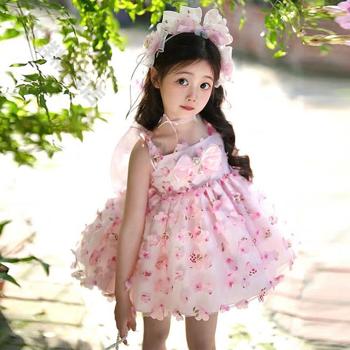 甜美公主裙新款碎花网红网纱裙女孩女童吊带2025洋气连衣裙休闲