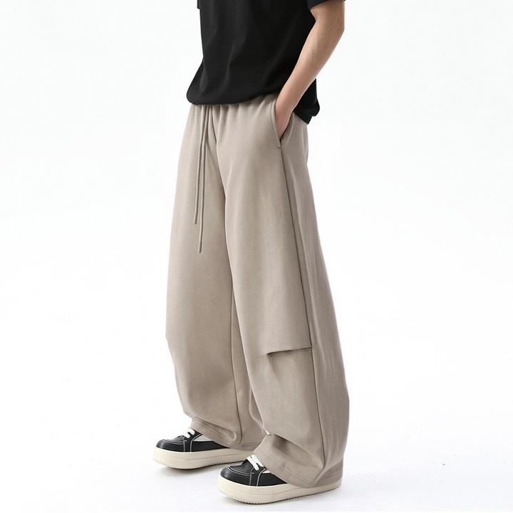 SANYUEBAN美式弯刀休闲裤男冬季新款设计感折皱宽松加绒阔腿裤子