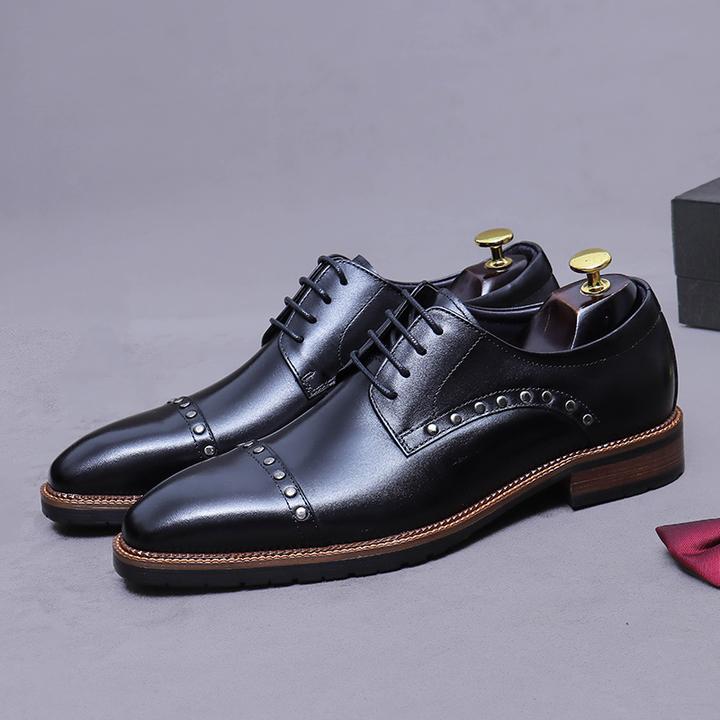 真皮正装皮鞋男款三接头皮鞋时尚铆钉英伦风商务皮鞋男士新款皮鞋