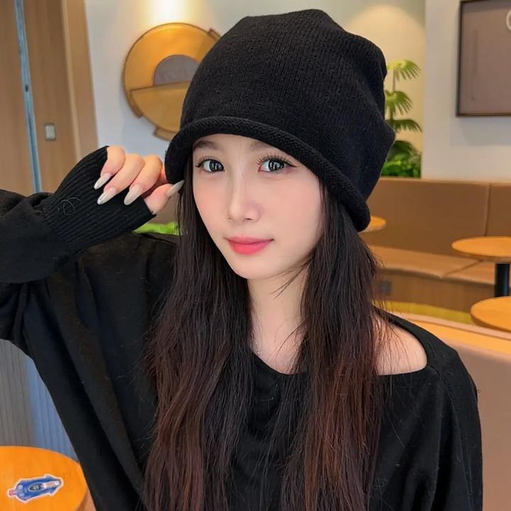 高品质原版黑色卷边冷帽慵懒风抽绳百搭时尚护耳堆堆帽子男女同款