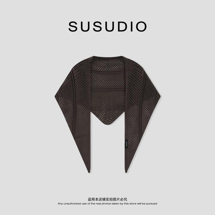 SUSUDIO 毛织三角巾镂空屁帘时尚叠穿层次感穿搭披肩 H8014
