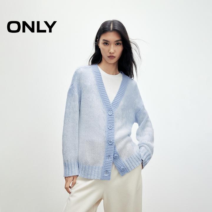 ONLY2025秋季新款空气感镂空设计V领落肩开衫针织衫女|12533B009