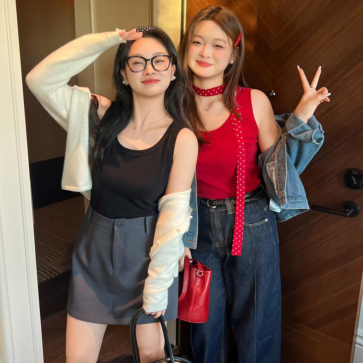 【秋季新款】大码百分百时尚显瘦百搭纯色内搭背心1929