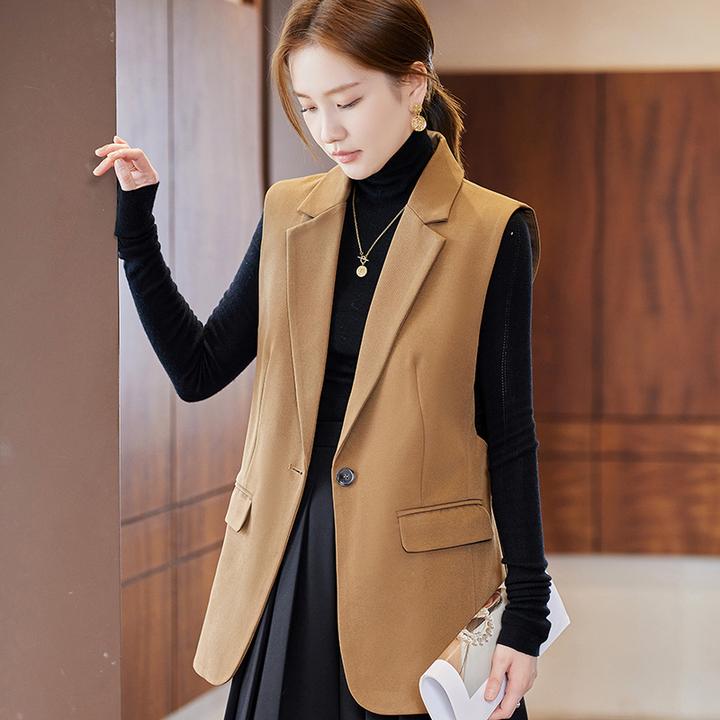 黑色洋气西服马甲女士春秋新款休闲时尚坎肩背心外穿西装马夹外套
