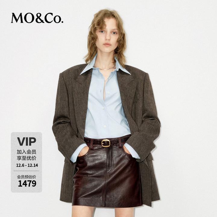 MOCO西装冬绵羊毛亚麻复古肌理中性垫肩外套MBD4BLA009