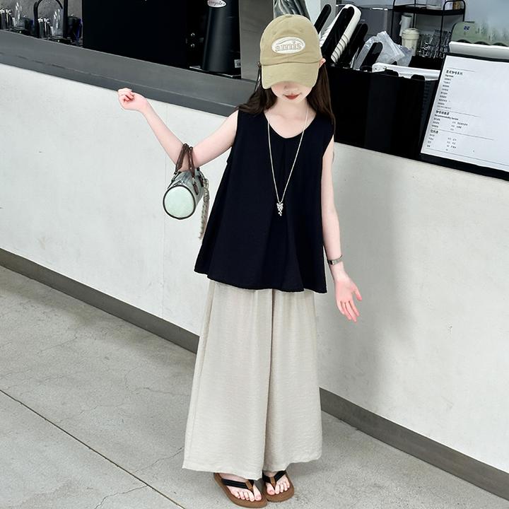 女童夏季韩系休闲套装2025新款儿童6-12岁宽松无袖上衣薄款裙裤潮