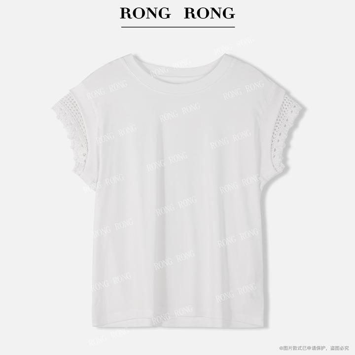 溶溶【意墨星系】RONGRONG 莱赛尔混纺拼接钩花蕾丝T恤C-M206053