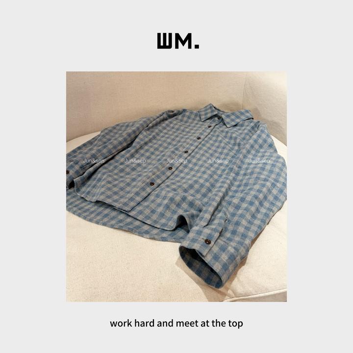 CMZW*海盐蓝*翻领棉质微磨毛灰调蓝格衬衣JS-C-25120602