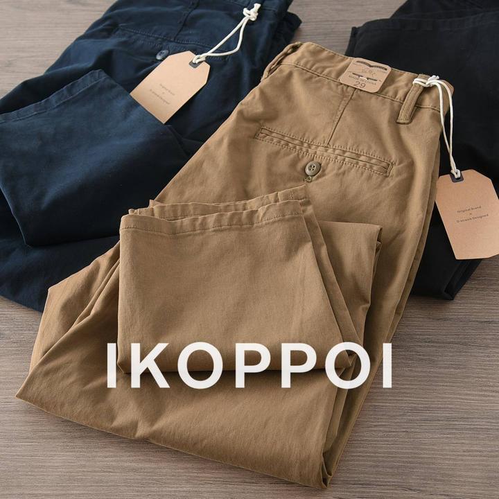IKOPPOI微弹复古棉质休闲裤男士秋季款通勤简约百搭经典直筒长裤