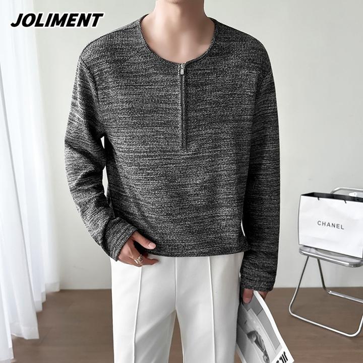 JOLIMENT亨利领重磅针织长袖T恤卫衣男秋季宽松上衣休闲t恤打底衫