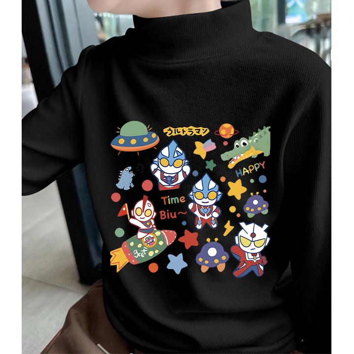 儿童秋冬新款德绒打底衫中大童冬天保暖长袖卡通印花休闲百搭上衣