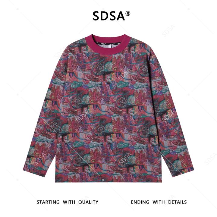 SDSA男士秋冬新款痞帅男装百搭艺术油画图案圆领长袖T恤百搭时尚