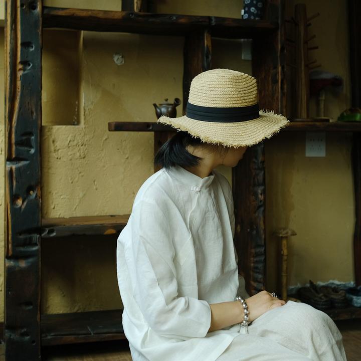 小泥姑娘原创设计文艺复古水洗亚麻盘扣小衫1525