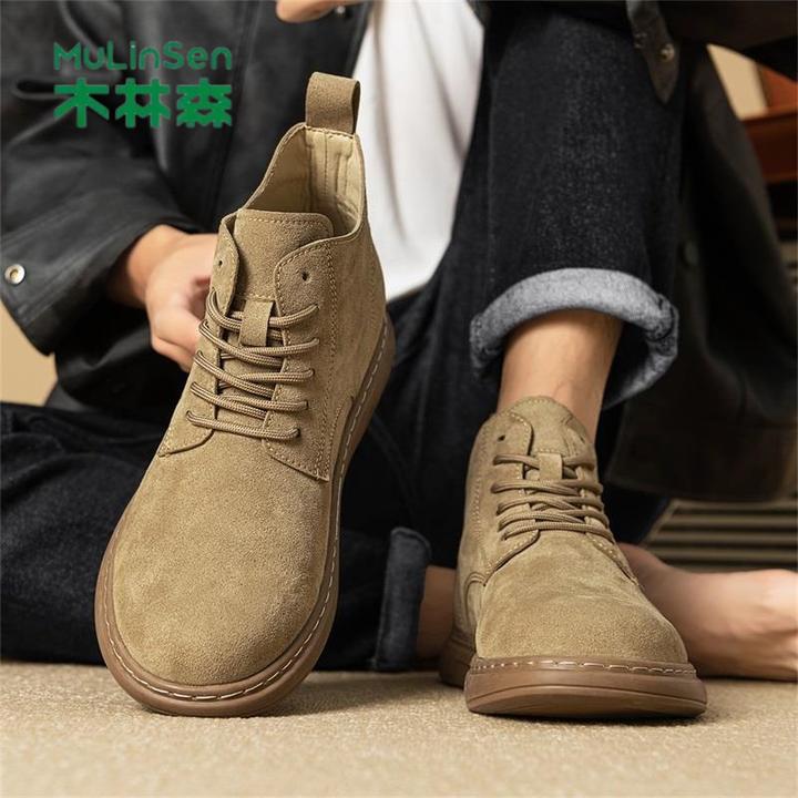 木林森男鞋时尚商务秋冬男士正品新款高帮鞋厚底中帮工装鞋皮靴