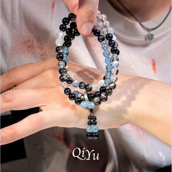 925银手链 女生多圈叠戴手串珠子转运首饰品小众高级感情侣男款