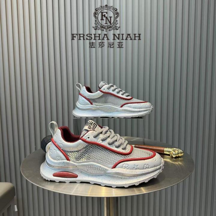 法莎尼亚网面透气百搭舒适皮面压花拼色休闲鞋春夏季新款时尚潮鞋