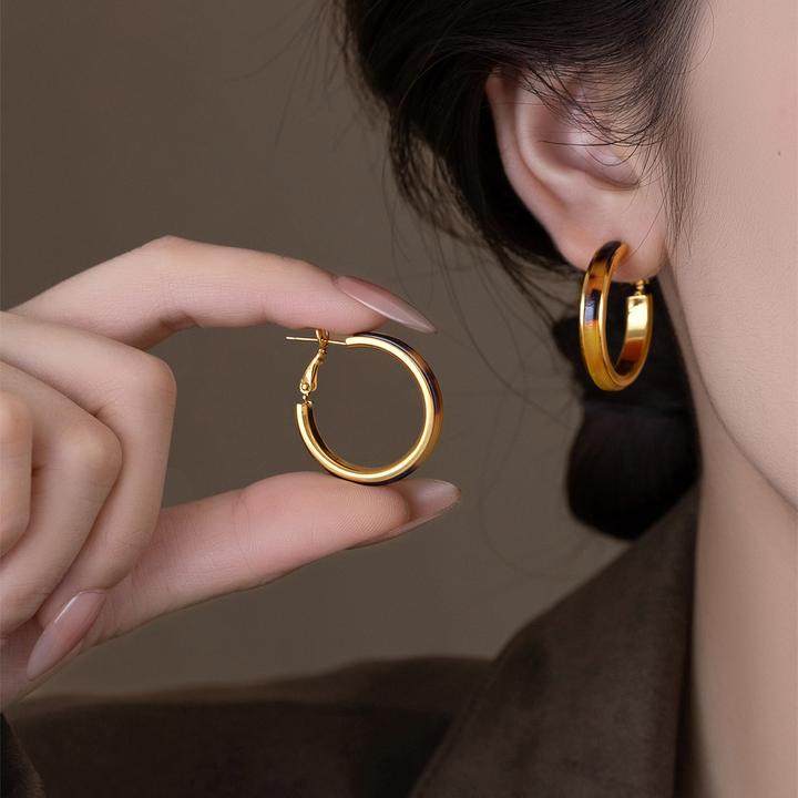 铜合金耳饰 秋冬圆形豹纹复古耳扣耳环百搭轻奢精致高级感耳饰女