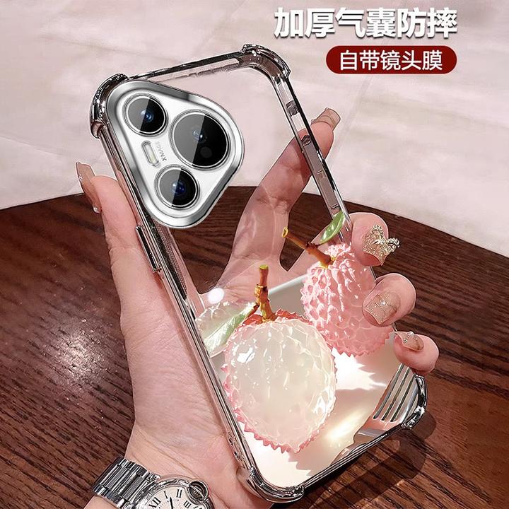 公主风适用华为pura80手机壳气囊防摔套P80Pro 透明全包带镜头膜+