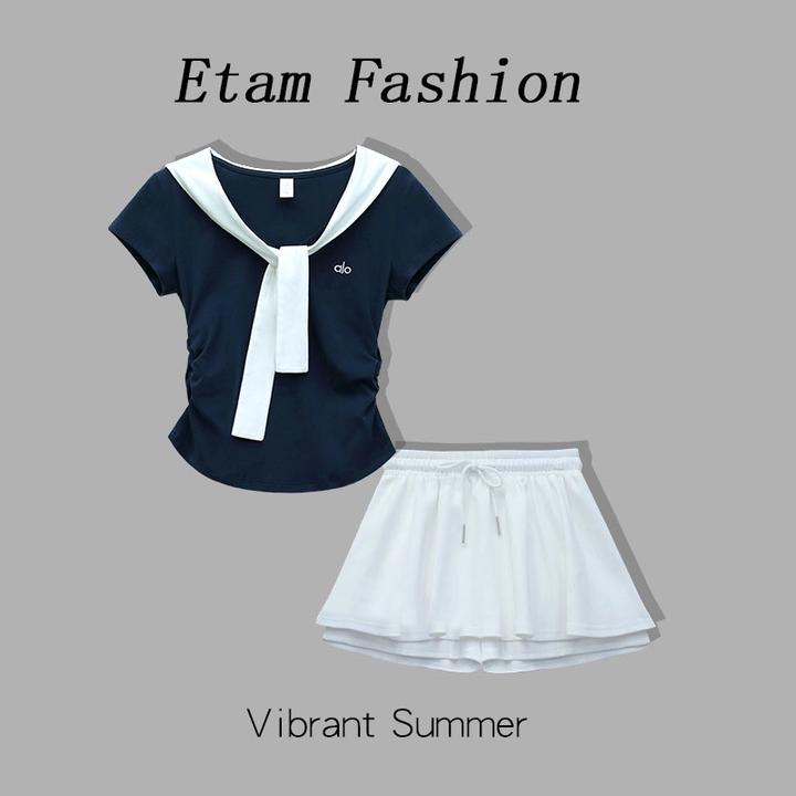 学院风运动风韩版短袖T恤女2025夏显瘦休闲百搭ins芭蕾裙套装