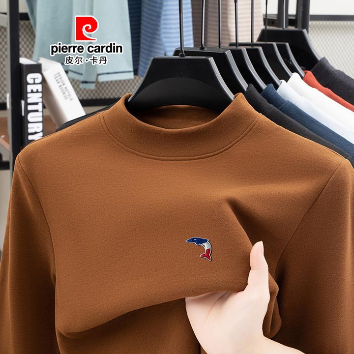 皮尔卡丹高档德绒半高领长袖卫衣男士秋冬款时尚休闲保暖打底衫