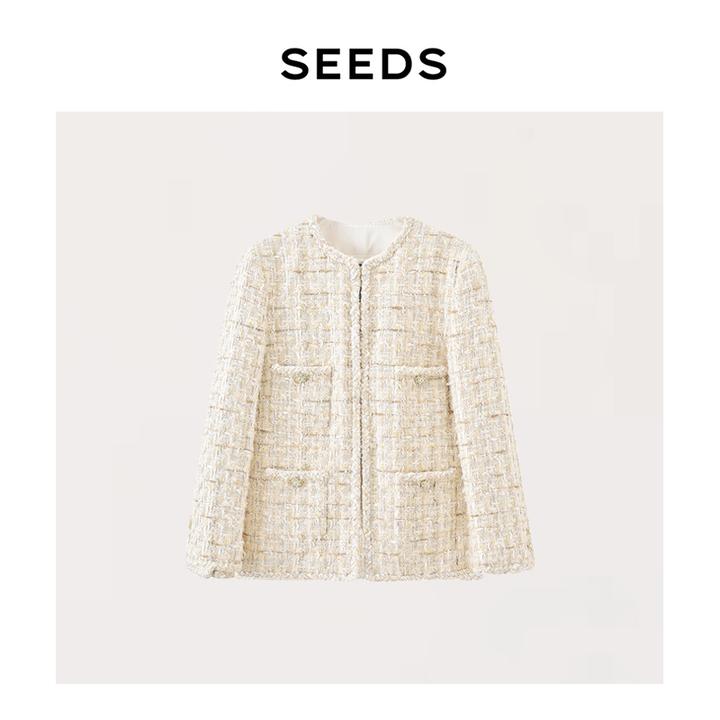 【白金沙滩】SEEDS 法国Jules Tournier白金系列小香粗花呢外套