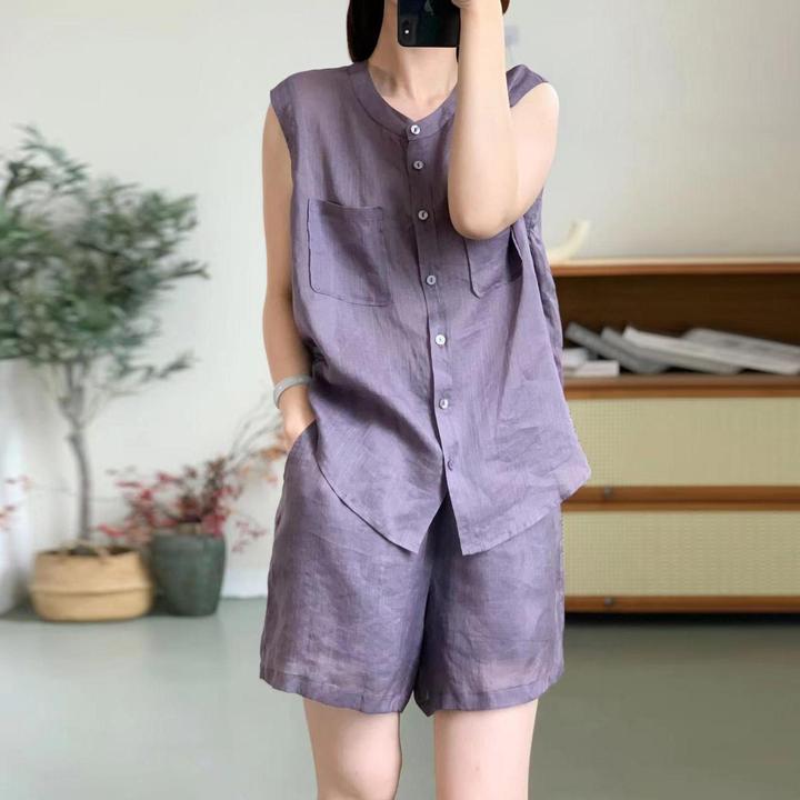 时尚小资背心纯色马甲套装女2025夏天减龄气质上衣短裤两件套