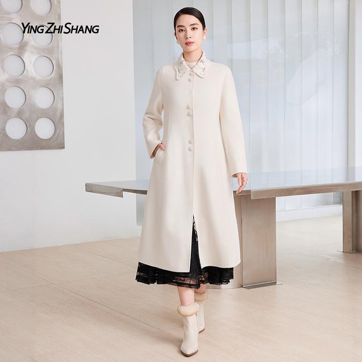 赢智尚2025冬新款椰奶米白色高档贵气长款大衣女气质时尚ZL00363