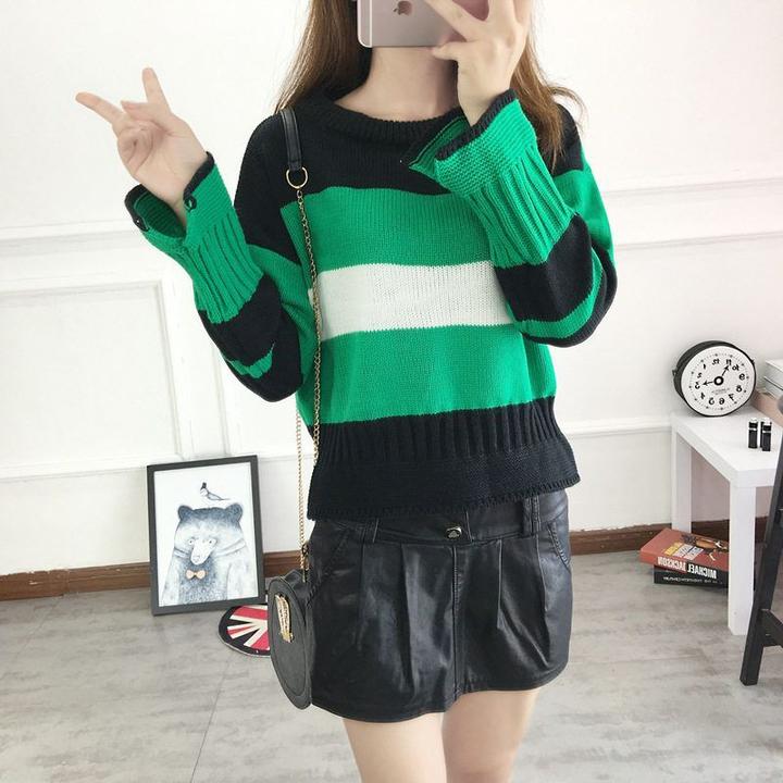 S319 针织衫打底衫女学生秋季韩版女装女士宽松条纹毛衣女套头秋