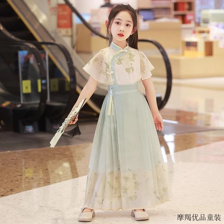 女童湖州唐装汉服夏季中大童儿童古装明制PU面料新款