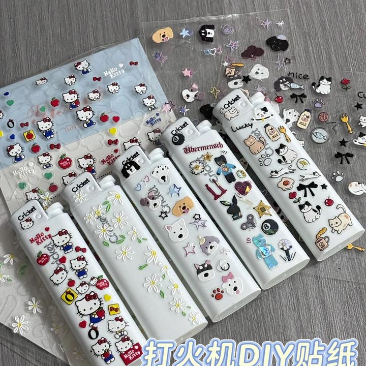 草蜢爆款DIY打火机贴纸小清新春日小雏菊狗狗美甲贴纸浮雕立体