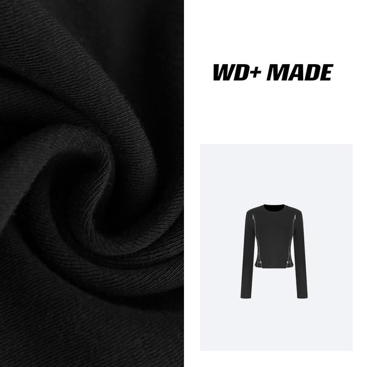 时尚设计师百搭设计感正面双拉链显瘦长袖上衣